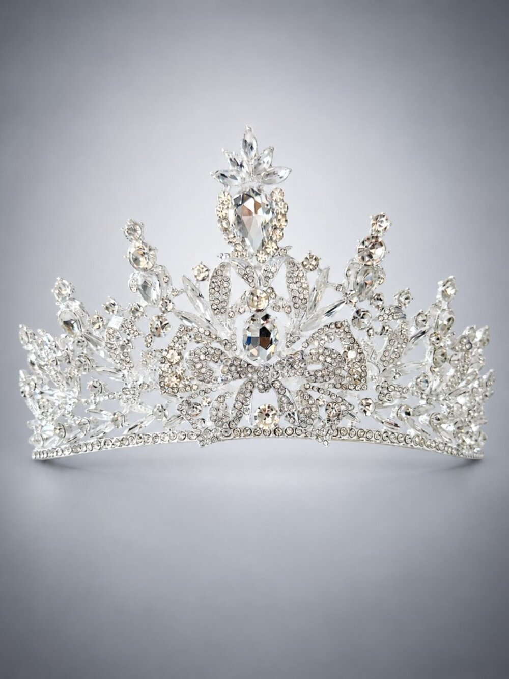 Vintage Silver Crystal Tiara Crown for Bridal Wedding, Pageants and Quinceañeras